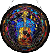 Guitar Stained Glass Window Hanging Sun Catcher Halloween Haning Ornament Decoration Christmas Birthday Gifts for Lover and Friends