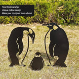 Hollow Iron Penguin Family Statue for Garden Lawn Patio