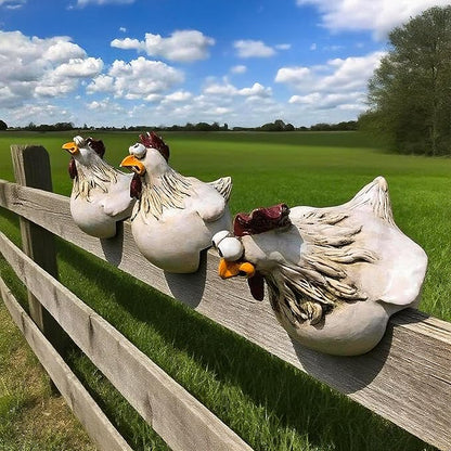Teaeeno Funny Farm Chickens Sculpture Fence Decor,Outdoor Real Animal Statue,Cute Chicken Sculpture,Curious Chicken Statues for Garden Stairs,Patio,Backyard and Outdoor Farm Decor,3 Chickens a Sets