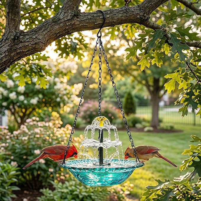 Solar Cascade Hanging Bird Bath Fountain, 2026 New Solar Fountain for Bird Bath Hanging Solar Bird Bath Fountain with Solars Pump & Bowl Decorative Garden Yard Patio (Blue)