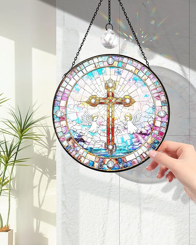 Christian Stained Glass Window Hanging Sun Catcher, Religious Faith for Mom or Grandma, Church Window Decor