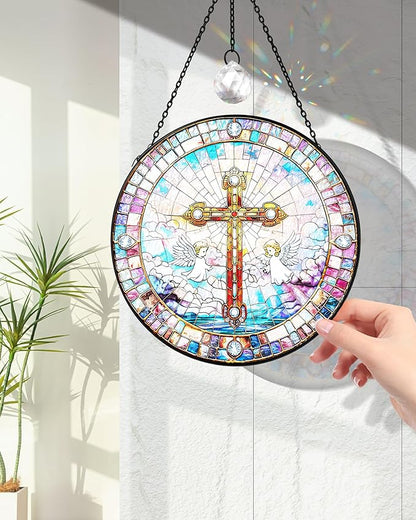 Christian Stained Glass Window Hanging Sun Catcher, Religious Faith for Mom or Grandma, Church Window Decor