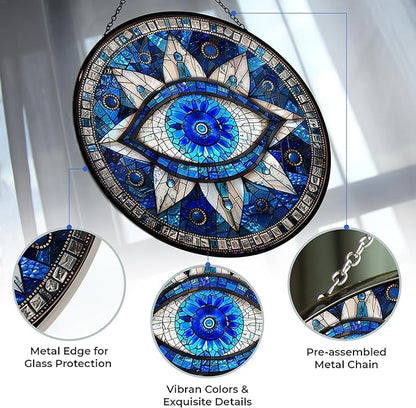 Evil Eye Suncatcher Stained Glass Window Hangings for Women Mom Red Birds Sun Catchers Colorful Ornament Bird Lovers Gift Gifts for Women Mom Wife