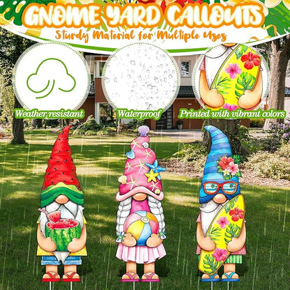Umigy 3 Pcs Summer Gnome Yard Sign 32 x 10 Inch Outdoor Summer Yard Decor with Stakes Watermelon Beach Ball Surfboard Gnome Lawn Sign Yards Art Stakes for Outdoor Lawn Backyard Porch Garden Decoration