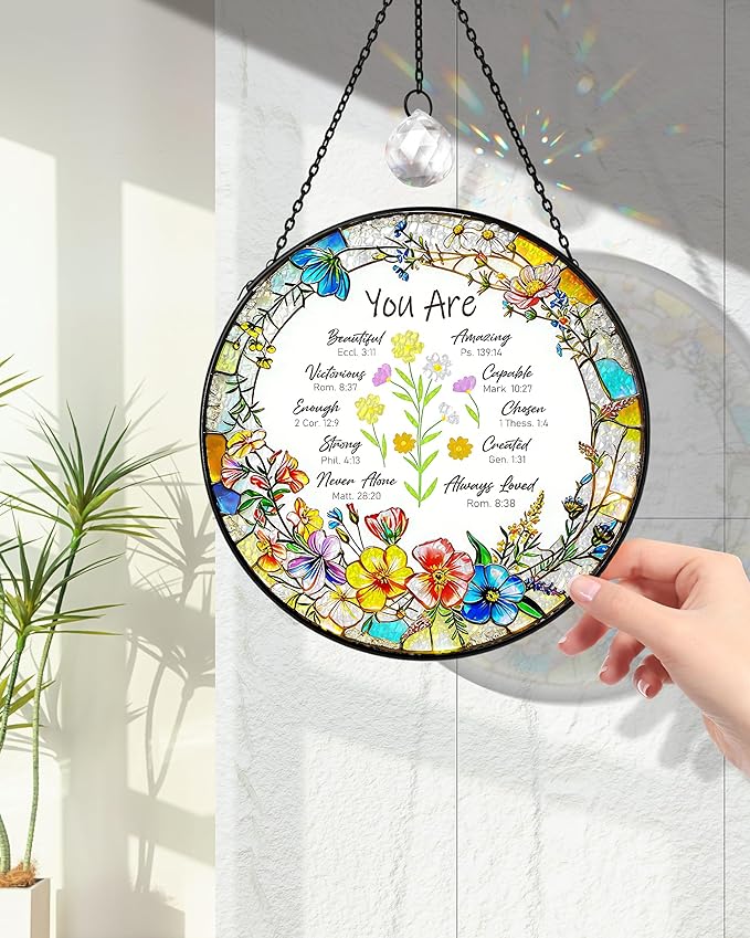Christian Stained Glass Window Hanging Sun Catcher, Religious Faith for Mom or Grandma, Church Window Decor