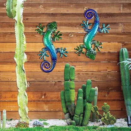 HONGLAND Metal Gecko Wall Art 15 Inch Lizard Outdoor Decor Lizards Garden Sculpture for Yard Fence 2 Pack