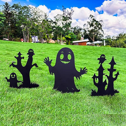 Halloween Decorations White Ghost Metal Decorative Garden Stakes,Halloween Ghosts Silhouette Statues Decorations for Yard Art,Patio,Backyard,Outdoor,Forests,Lawn Ornaments