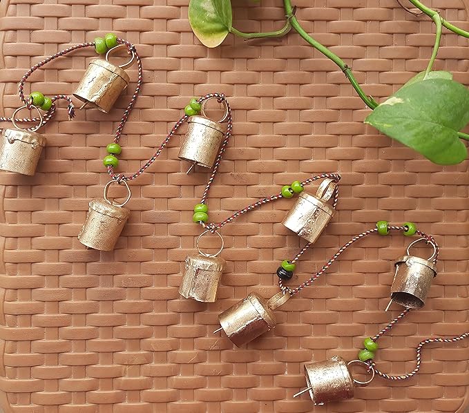 Generic Rustic Vintage Bell Hanging String for Home Decor Wall Door Window Decoration, Garden and Outdoor- 10 Handmade Cowbells Gifting