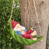 Gnome Garden Deko Outdoor Statues, Bird Flowers Resin Hanging Tree Gnomes Decorations Ornaments Figurines for Outside Backyard Art Decor