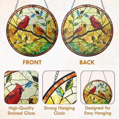 FLAGWIX Red Cardinal Gifts for Women Men - Stained Glass Window Hanging 8 in - Sun Catchers Indoor Window for Home Decor, Sympathy Bereavement Cardinal Memorial Gift Ideas, Red Cardinals Stain Glass