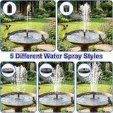 Solar Water Fountain, 2.5 W Solar Bird Bath Fountains with 9.2FT Cable, 5 Nozzles, Outdoor DIY Solar Water Pump Kit for Garden, Ponds, Fish Tank