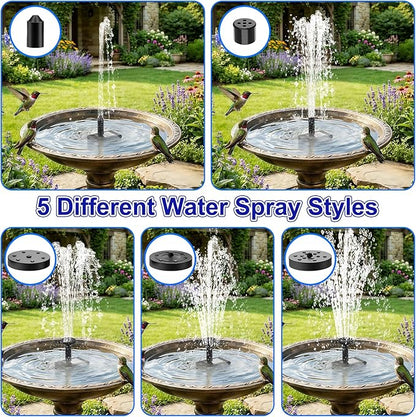 Solar Water Fountain, 2.5 W Solar Bird Bath Fountains with 9.2FT Cable, 5 Nozzles, Outdoor DIY Solar Water Pump Kit for Garden, Ponds, Fish Tank