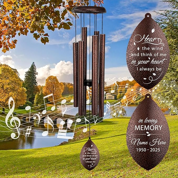 ASTARIN Sympathy Wind Chimes Custom, Personalized Dragonfly Wind Chimes Sympathy Gifts for Remembrance, Bereavement Gifts for Men in Memory Wind Chime, 36 inch Windchime(Produced in USA)