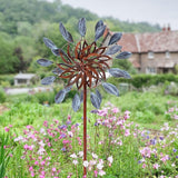 Sunnydaze Whirling Petals Metal Garden Wind Spinner - Spinner Outdoor Decor with 4-Point Step-in Stake - Dual-Wind Motion - 48" H