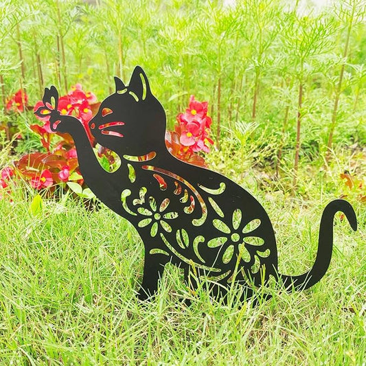 Haofy Cat Silhouette, 1 Piece of Lifelike Cat Yard Art Garden Metal Statue Decor, Hollow Decorative Stakes for Outdoor Farmhouse Pathway Lawn Decorations