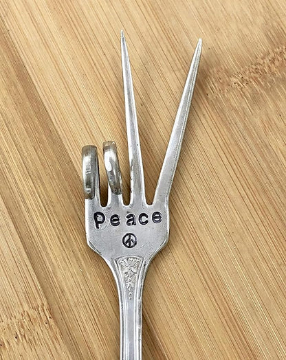 Plant Marker, Peace Sign Fork, Container Indoor Garden, Recycled Fork Stamped