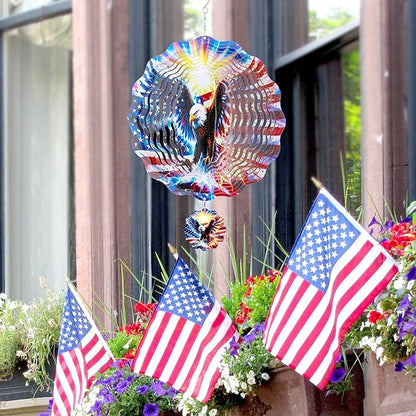 American Eagle Wind Spinner - 3D Flag Pattern Wind Spinners Outdoor Stainless Steel Kinetic Art Spinning Decor 12 Inch 250 Anniversary Hanging Ornaments for Patio Lawn Garden Yard Balcony