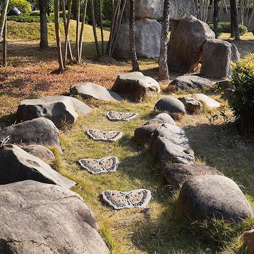 Garden Stepping Stones Outdoor - Resin Pebble in Butterfly Shape Stepping Stone Decorative Stone Bright Color Memories Pavers Outdoor for Garden Yard Multicolor 15.75 * 11.5 * 1 Inch
