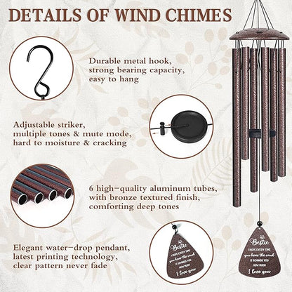 Bestie Gifts for Women, 32" Bronze Wind Chimes, Best Friend Birthday Gifts for Women, Friendship Gift for Birthday Christmas, Unique Bestie Gift Ideas for Woman Female Bestfriend BFF, Home Decor