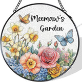 Meemaw's Garden Gifts Stained Glass Suncatcher for Grandma from Grandkids, Meemaw Grandma Gifts Window Hanging Wall Art Decoration for Mothers Day Christmas Birthday, 7.8 x 7.8 in