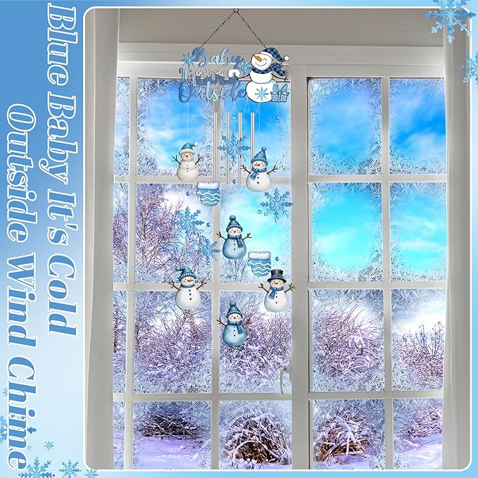 Chunful Winter Baby It's Cold Outside Wind Chimes Winter Snowman Snowflake Metal Wind Chimes Gifts Outdoor Decorations Wonderland Baby Shower Supplies for Home Lawn Porch Patio Garden