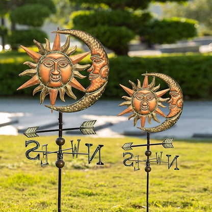 TERESA'S COLLECTIONS Sun & Moon Face Solar Outdoor Lights, Metal Decorative Stake Weathervane Garden Decor for Outside, Yard Decorations Outdoor Lawn Ornaments for Porch Decor Gifts for Mom, 40"