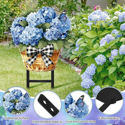 1 Pcs Spring Metal Hydrangea Garden Stakes Decor 22 Inch Decorative Purple Hydrangea Yard Stake Outdoor Floral Decor Metal Garden Art Ornaments for Patio Porch Lawn Backyard