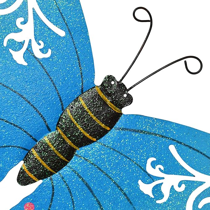 Aecipl Garden Decor Metal Butterfly Stakes Yard Sign Decorative Lawn Art Indoor Outdoor Plant Stake Patio Porch Pathway Backyard Decoration (Blue)