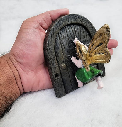 Lulu Decor, 100% Cast Iron Fairy Door with Green Fairy Garden Decor Fairy Garden Accessories 3.75 x 4.75 inches