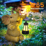 GIGALUMI Solar Garden Statues Elephant with Lantern Elephant Gifts for Women Birthday Gifts for Mom. Elephants Figurine Solar Garden Decor Outdoor Statues for Yard, Patio, Balcony, Lawn, Pond