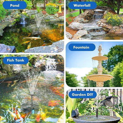 POPOSOAP Solar Pond Filter with Fountain Pump Kit Built-in 1800mAh Battery Backup, 8W Solar Water Fountain Pump, Pond Filters for Outdoor Ponds Bird Baths DIY Water Feature