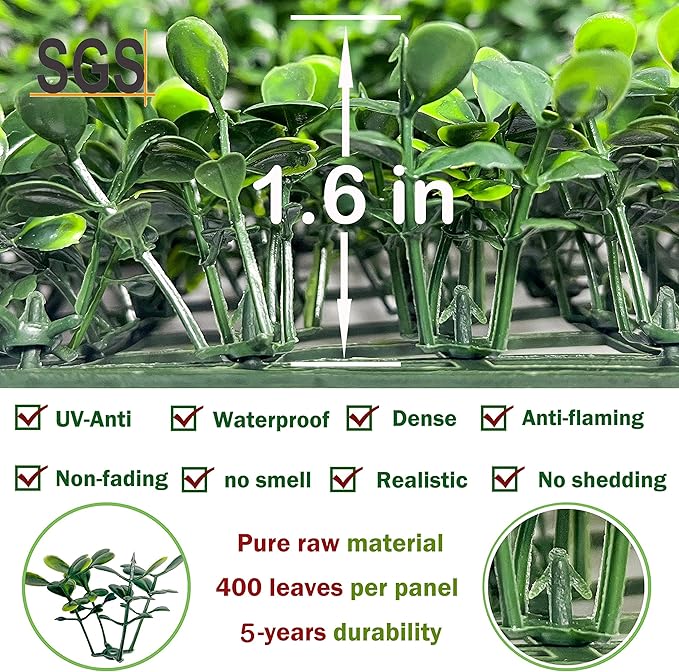 Bybeton Artificial Boxwood Grass Wall Panels,24 Pack 20"x 20" UV-Anti Grass Backdrop& Greenery Wall Panels for Indoor Outdoor Privacy Protected and Garden, Balcony,Privacy Fence Screen Décor