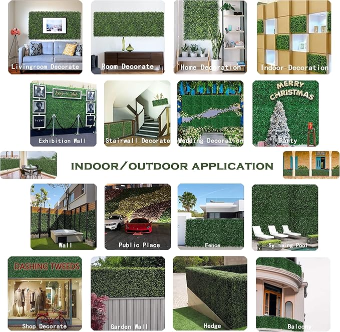 Bybeton Artificial Green Wall Panel,20"x 20"(20pcs) UV-Anti Boxwood Faux Grass Wall Panels for Interior Wall, Backdrop Wall,Garden Wall and Indoor Outdoor Plant Wall Decor