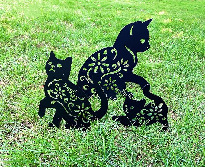 3 Pack Cat Decorative Garden Stake Metal Cat Garden Statues Black Cats Silhouette for Yard Outdoor Decor Lawn Ornaments