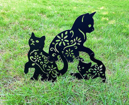 3 Pack Cat Decorative Garden Stake Metal Cat Garden Statues Black Cats Silhouette for Yard Outdoor Decor Lawn Ornaments