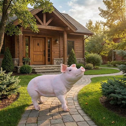 HOUDE Cute Pig Statues, 20.08 inches Long, decorates Outdoor Art Gardens, courtyards, lawns, and Indoor Public Spaces Such as Living Rooms and Balconies. (Pink)