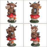Smadeer Highland Cow Garden Statue with Solar Butterfly Lights, Spring Outdoor Highland Cow on Mushroom Butterfly Decoration for Yard, Patio, Lawn, Cows Figurine Housewarming Gift for Women, Mom