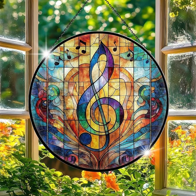 Stained Glass Window Hanging, 7.9'' Musical Note Suncatcher, Stained Glass Ornament, Suncatchers for Windows Hanging, Musical Note Gift for Music Lovers, Teachers, Graduation & Christmas
