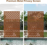 Metal Privacy Screen 72" H x 44" W, Outdoor Freestanding Privacy Screens, Patio Metal Fence Panels with Stand, Brown Screens for Outside Deck Balcony Garden and Indoor