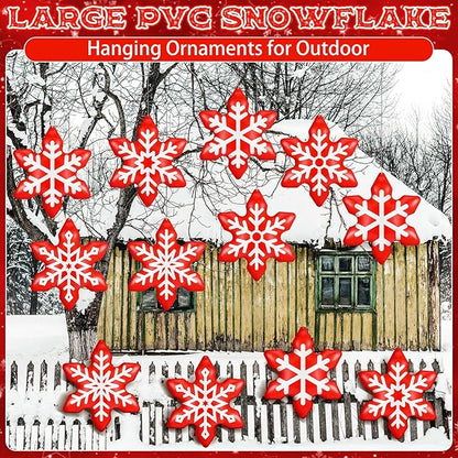 12 Pieces Winter Inflatable Snowflake Outdoor Decorations Blow up Winter Red Inflatable Hanging PVC Waterproof Snowball Outdoor Ornaments Decorations for Party Decor Yard Garden Lawn