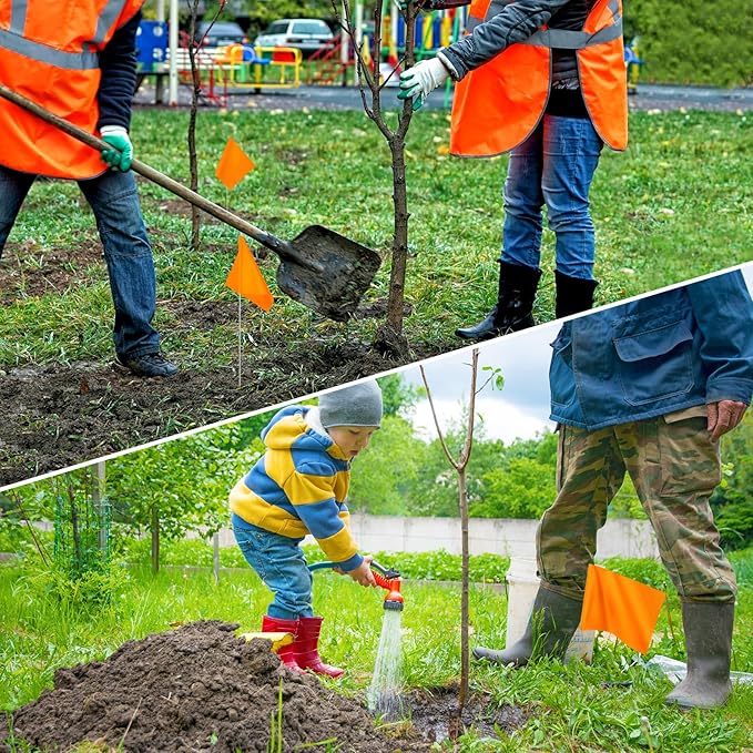 IKAYAS Orange PVC Marking Flags - 50 Pack, 4 * 5 * 15 Inch, Small Yard Survey Flags, Garden, Irrigation Markers