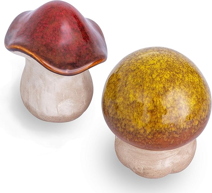 Ceramic Mushroom Garden Statue - Outdoor Decor for Whimsical and Enchanting Landscapes - Durable, Fade-Proof, and Easy to Clean - Set of 2, 4 Inche