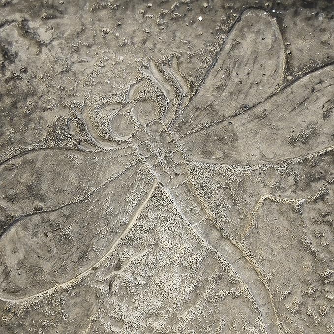 BestNest Set of 2 Athens Pre-Aged Dragonfly Stepping Stones – 12"x12" Concrete Garden Pavers with Raised Insect Detail – Gray Stone Finish Outdoor Pathway Decor