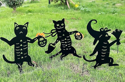 Metal Halloween Black Cat Garden Stakes Decorative, 3 Pack Scary Cat Halloween Yard Stakes Black Cat Silhouette for Home Yard Indoor and Outdoor Halloween Decorations.(Big)