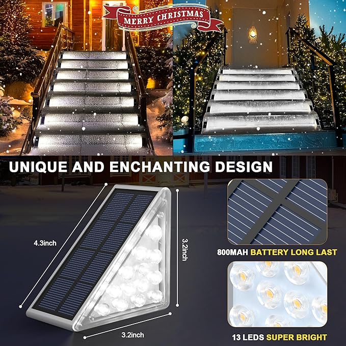 AUDLES LED Solar Step Lights Waterproof Outdoor Stair Lights, Solar Deck Light Outdoor Decor IP67 Solar Lights for Yard, Patio, Garden, Walkways, Front Door, Pathway, Driveway (12)