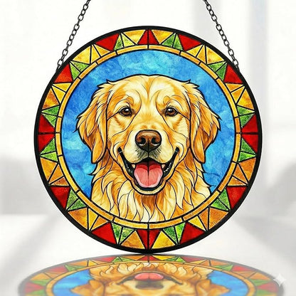 Stained Glass Dog Memorial Suncatcher,Golden Retriever Window Hanging,Sympathy Gifts for Pet Loss,7.9 inch/20 cm Home and Garden Decor for Dog Lovers