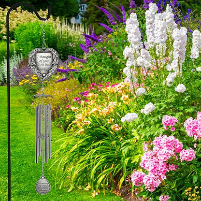 Sympathy Memorial Windchimes - Engraved I Thought of You with Love Today - Angel Wings Wrapped Around a Heart and Teardrop Charm - in Loving Memory Chimes - 15" L - 2 Pack