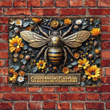 Custom Garden Signs Personalized Metal Tin Sign for Women, Bee Metal Sign for Outdoor, Patio, Yard Rustic Home Decor Gift for Mothers Day, Grandmas, and Gardening Lovers