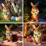 Solar Garden Statues Outdoor Bunny Decorations with Butterfly & Flowers for Mom, Grandma Spring Decor with 6 LED Night Accent Lights for Patio, Yard & Lawn, Christmas Day Figurine