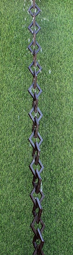 Diamond Links Rain Chain (Bronze Powder-Coat) with Installation Kit (12 Feet)